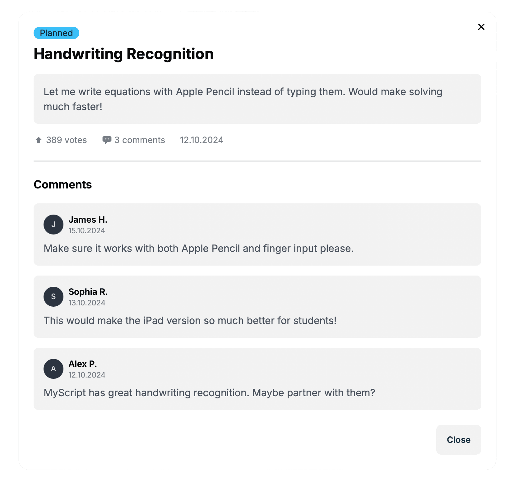 Comments and User Interaction Screenshot